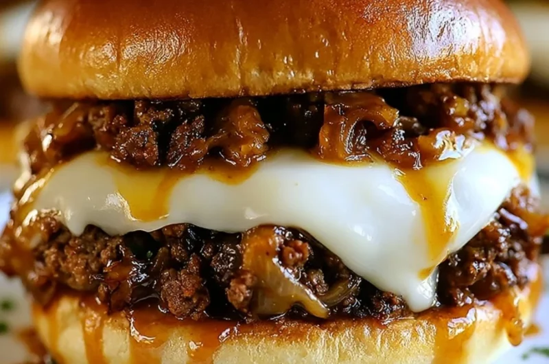 Delicious French onion beef sloppy joes served on toasted buns