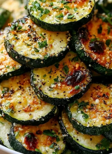 Delicious Garlic Parmesan Roasted Zucchini ready to serve