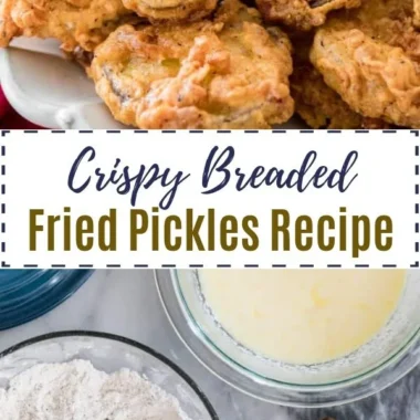 A plate of homemade fried pickles, crispy and golden brown, served with dip.