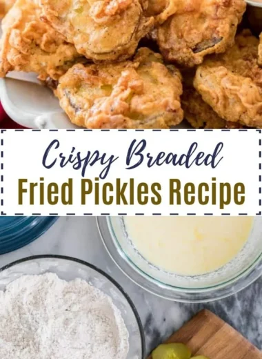 A plate of homemade fried pickles, crispy and golden brown, served with dip.