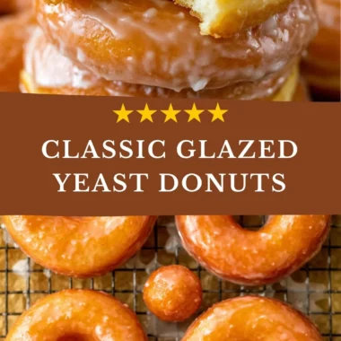 Delicious homemade glazed donuts topped with shiny icing.