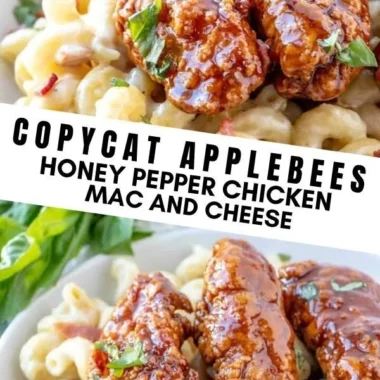 Delicious Honey Pepper Chicken Mac and Cheese dish, featuring creamy cheese and spicy chicken.