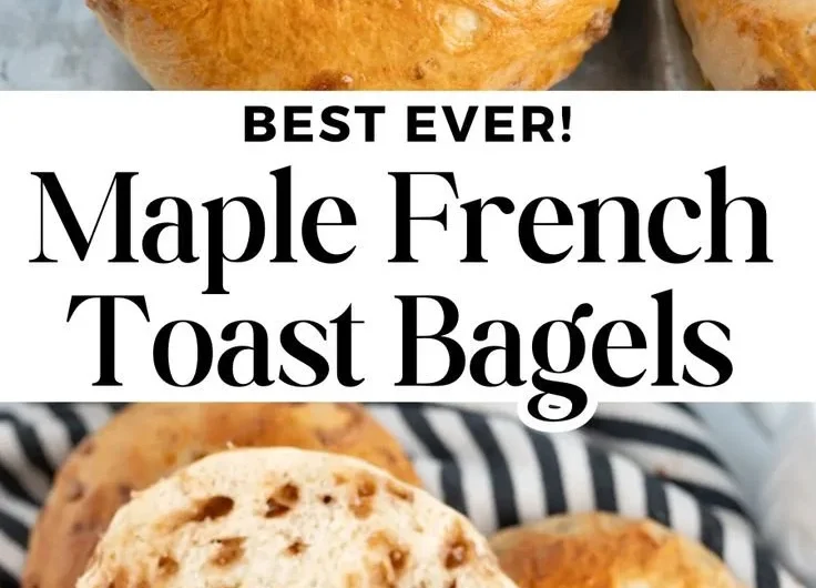 Delicious Maple French Toast Bagels topped with syrup and berries