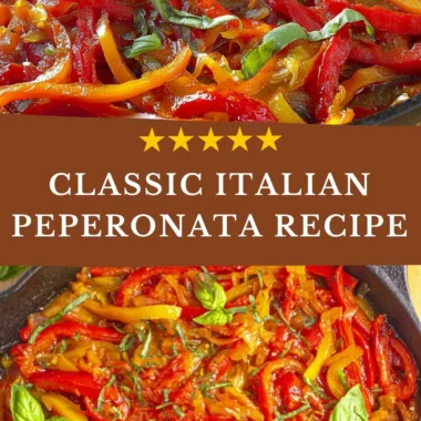 Colorful Peperonata with sautéed peppers and tomatoes in a serving dish