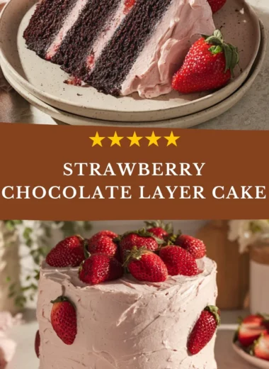 Delicious strawberry chocolate cake with fresh strawberries and chocolate frosting