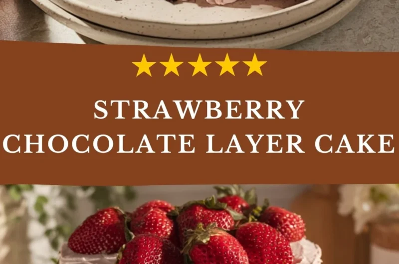 Delicious strawberry chocolate cake with fresh strawberries and chocolate frosting