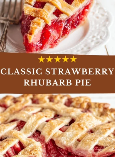 Slice of delicious Strawberry Rhubarb Pie served with whipped cream