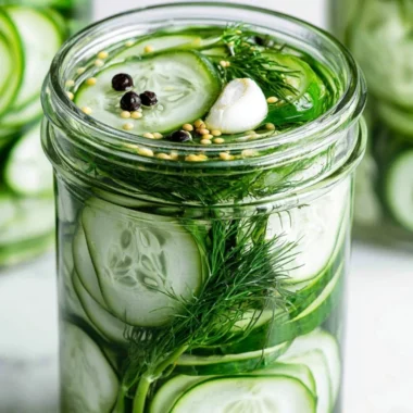 Homemade super easy refrigerator dill pickles in a glass jar