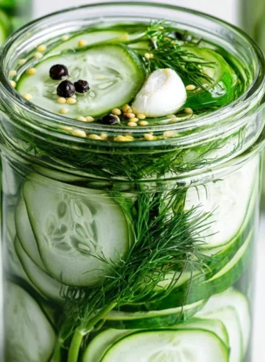 Homemade super easy refrigerator dill pickles in a glass jar