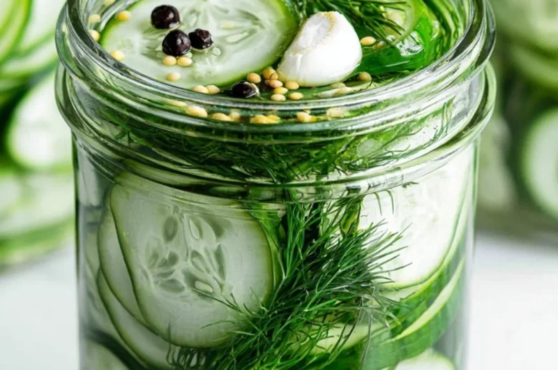 Homemade super easy refrigerator dill pickles in a glass jar