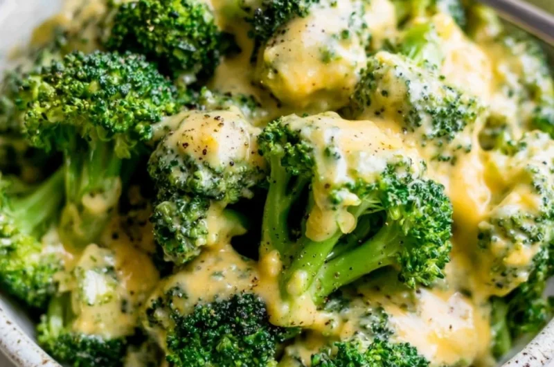 Delicious bowl of cheesy broccoli ready to be served