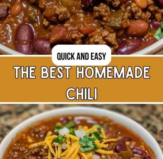 Bowl of the best homemade chili topped with cheese and herbs