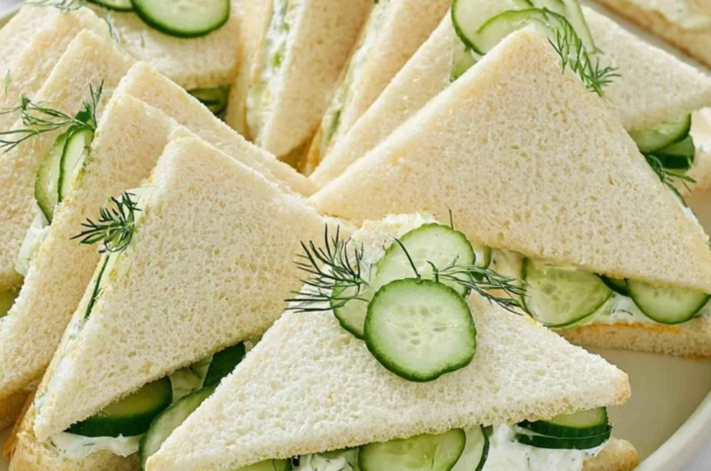 Delicious cucumber sandwiches served with fresh ingredients and sides.