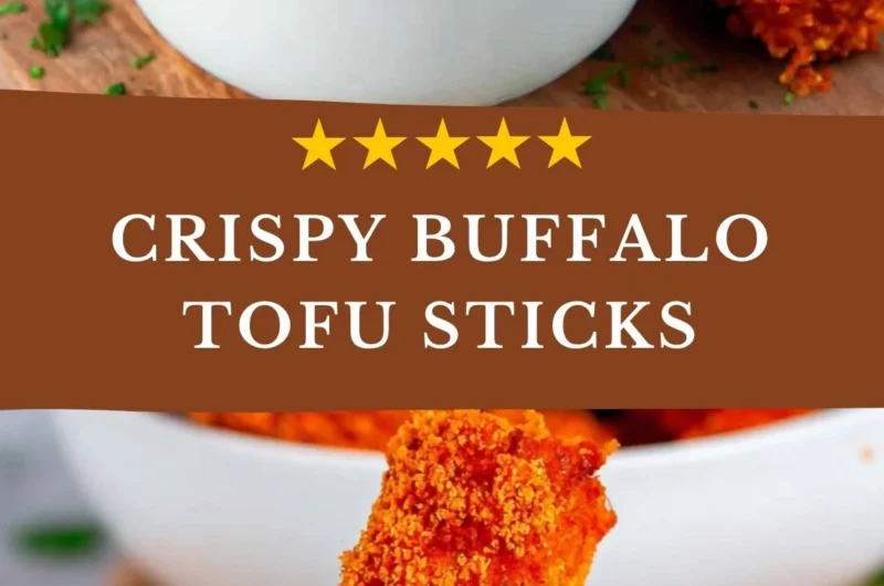 Crispy vegan baked tofu sticks served with dipping sauce