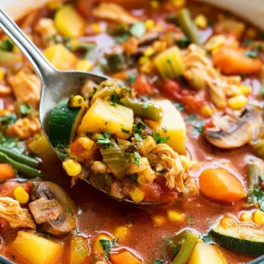 A bowl of hearty Chicken Vegetable Soup with fresh vegetables and tender chicken.