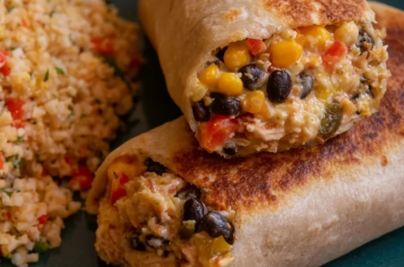 High protein chicken burritos with fresh ingredients and spices