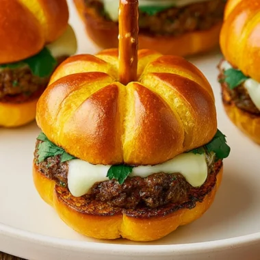 Cozy pumpkin-shaped sliders served on a festive plate