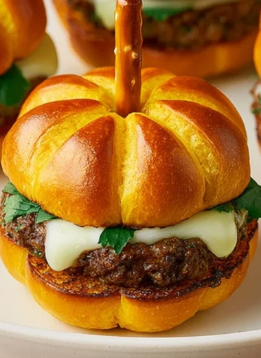 Cozy pumpkin-shaped sliders served on a festive plate