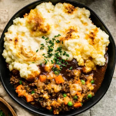 Delicious Shepherd's Pie topped with creamy mashed potatoes