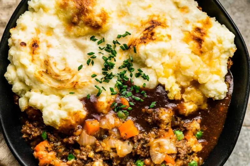 Delicious Shepherd's Pie topped with creamy mashed potatoes