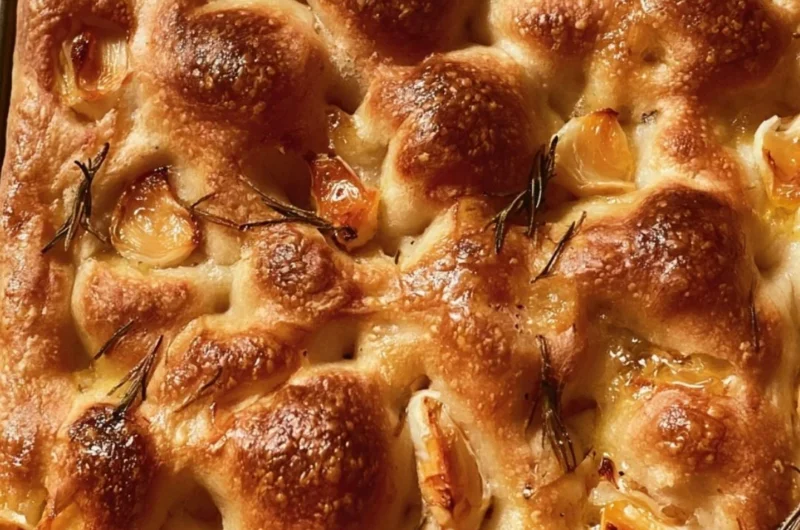 Delicious easy sourdough focaccia bread with herbs and olive oil
