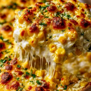 Delicious Street Corn Chicken Casserole with chicken and corn toppings