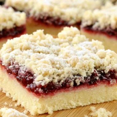 Cozy raspberry shortbread bars topped with fresh raspberries and buttery crust